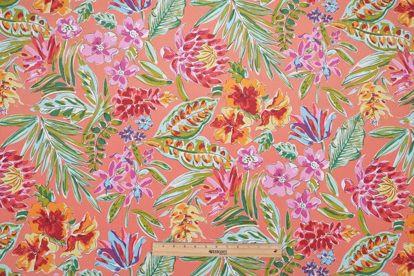 Paradise Island Printed Polyester Outdoor Fabric in Coral
