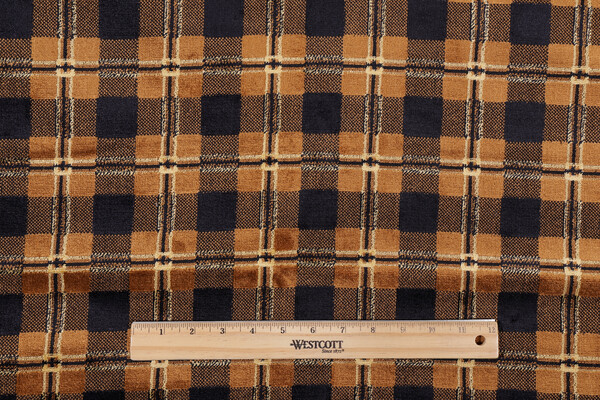 Scalamandre Sahara Plaid Velvet Upholstery Fabric in Black/Bronze