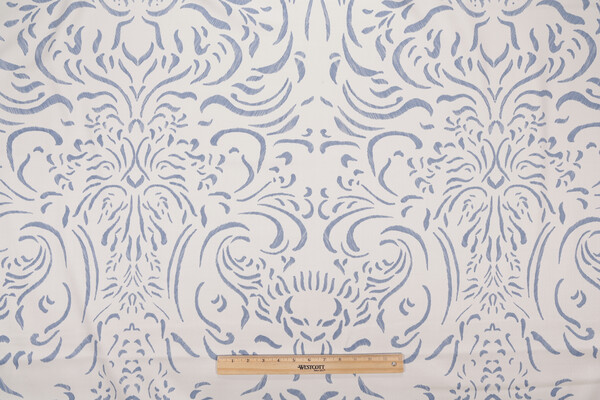 Fonthill Pushkin Damask Hand-Printed Wool Drapery Fabric in Eclipse