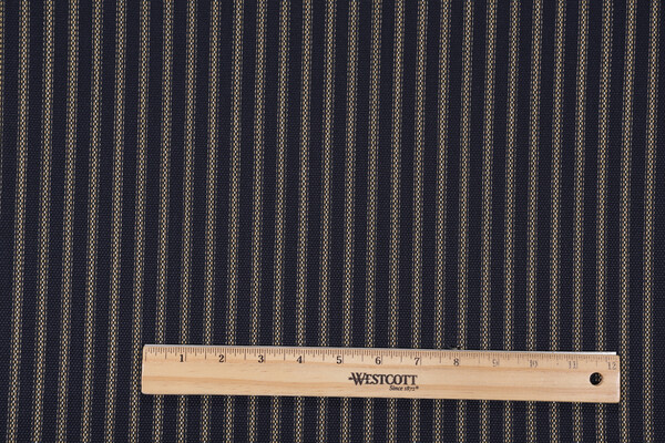 Grey Watkins Buffalo Stripe Woven Upholstery Fabric in Navy/Camel