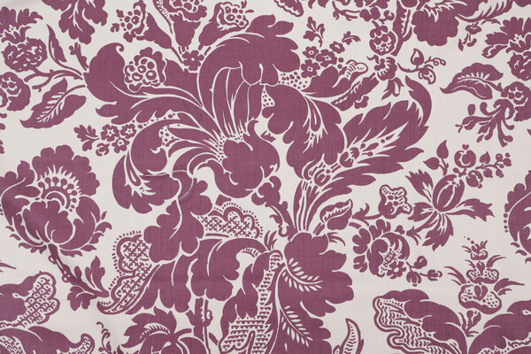 Fonthill Elizabeth Damask Hand-Printed Wool Drapery Fabric in Grape