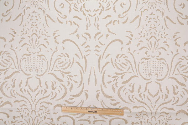 Fonthill Pushkin Damask Hand-Printed Wool Drapery Fabric in Almond