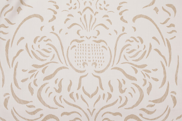 Fonthill Pushkin Damask Hand-Printed Wool Drapery Fabric in Almond