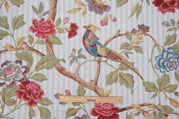 Scalamandre Faison On Blue Ticking Stripe Printed Drapery Fabric in Original