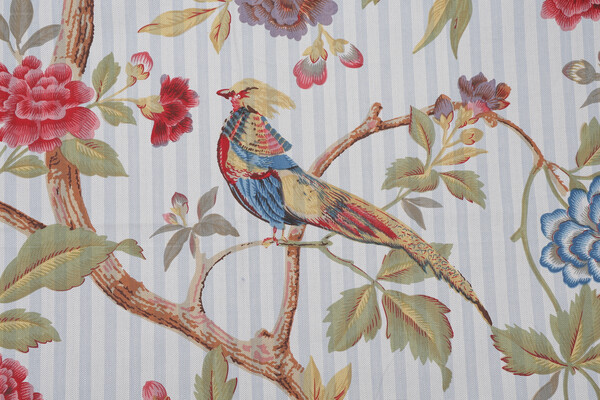 Scalamandre Faison On Blue Ticking Stripe Printed Drapery Fabric in Original