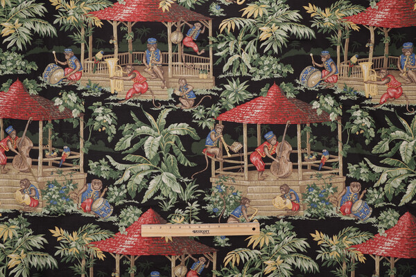 Braemore Tropical Toile Printed Drapery Fabric in Noir