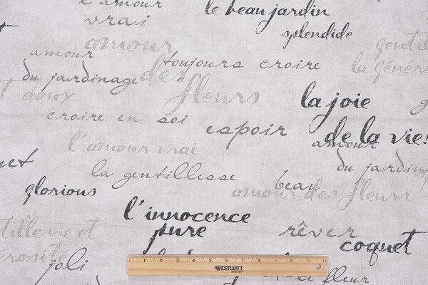 Waverly Script Printed Cotton Drapery Fabric in Grey