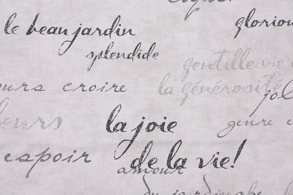 Waverly Script Printed Cotton Drapery Fabric in Grey