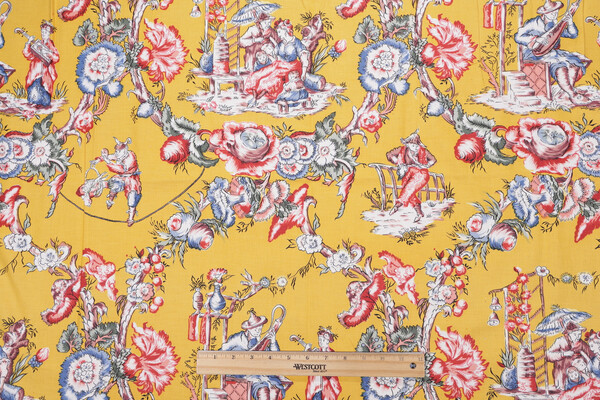 Scalamandre Les Musiciens Printed Drapery Fabric in Red/Green/Yellow