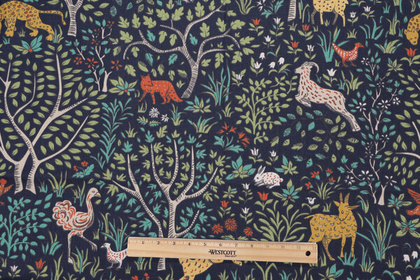Robert Allen Folkworld Printed Cotton Drapery Fabric in Admiral