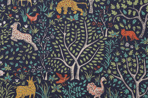 Robert Allen Folkworld Printed Cotton Drapery Fabric in Admiral