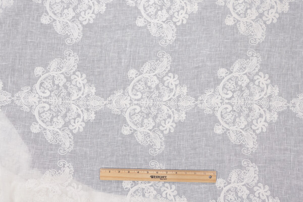 Kendall Sheer Embroidered Drapery Fabric in Ivory