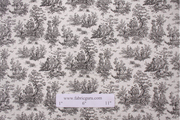 Premier Prints Jamestown Toile Printed Cotton Drapery Fabric in Black/White