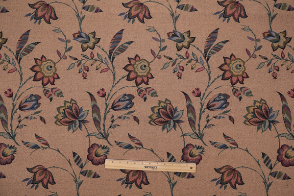 Scalamandre Gobelin Tapestry Upholstery Fabric in Green/Blue/Brown on Cocoa