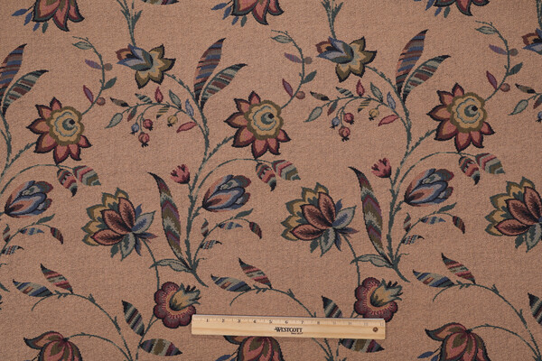 Scalamandre Gobelin Tapestry Upholstery Fabric in Green/Blue/Brown on Cocoa