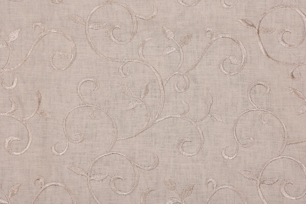 Scroll Embroidered Drapery Fabric in Linen