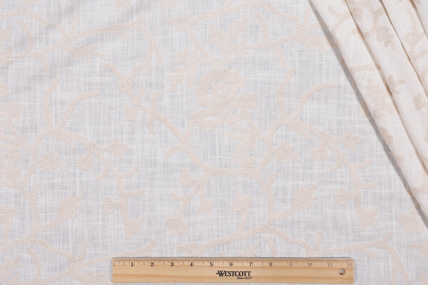 Whistler Semi-Sheer Embroidered Drapery Fabric in Snowflake