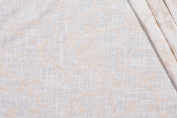 Whistler Semi-Sheer Embroidered Drapery Fabric in Snowflake