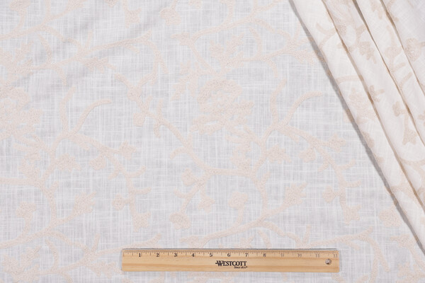 Whistler Semi-Sheer Embroidered Drapery Fabric in Snowflake