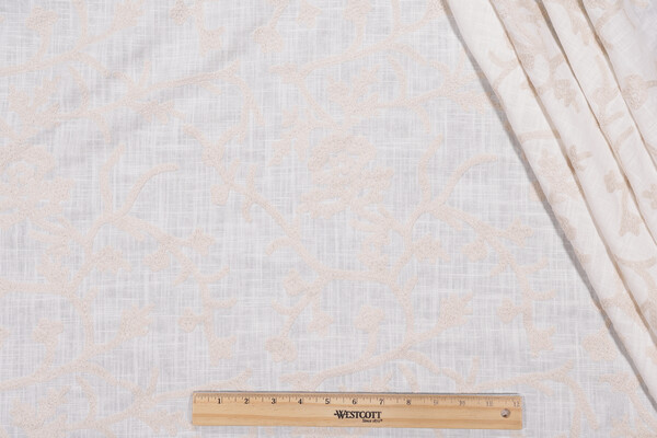 Whistler Semi-Sheer Embroidered Drapery Fabric in Snowflake