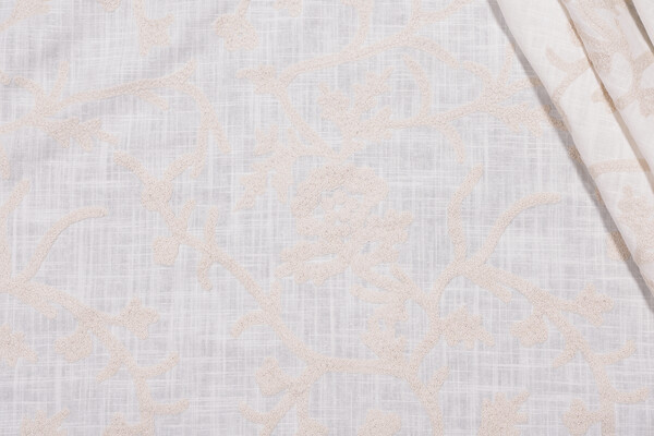 Whistler Semi-Sheer Embroidered Drapery Fabric in Snowflake