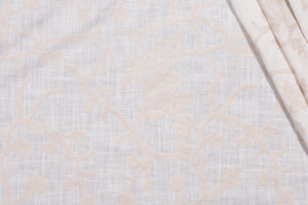 Whistler Semi-Sheer Embroidered Drapery Fabric in Snowflake