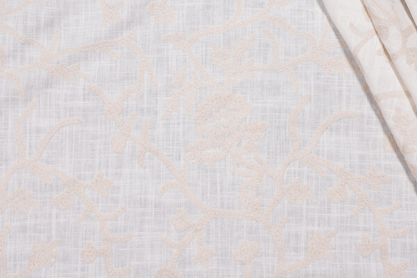 Whistler Semi-Sheer Embroidered Drapery Fabric in Snowflake