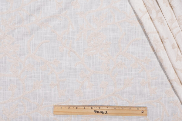 Whistler Semi-Sheer Embroidered Drapery Fabric in Snowflake