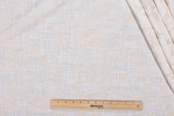 Whistler Semi-Sheer Embroidered Drapery Fabric in Snowflake