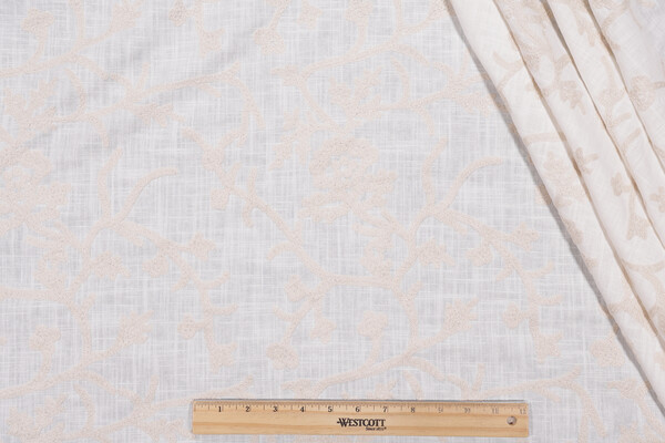 Whistler Semi-Sheer Embroidered Drapery Fabric in Snowflake