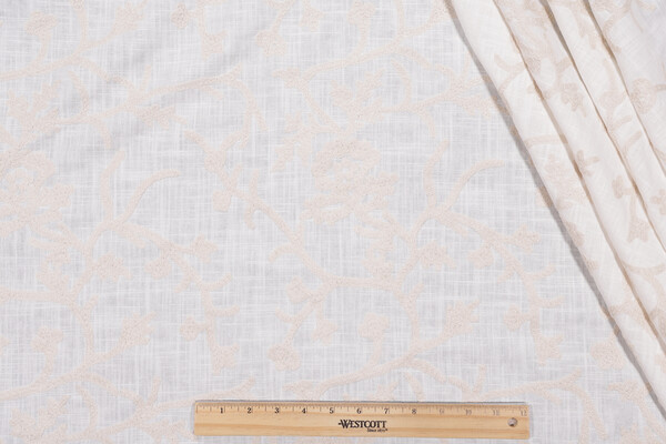 Whistler Semi-Sheer Embroidered Drapery Fabric in Snowflake