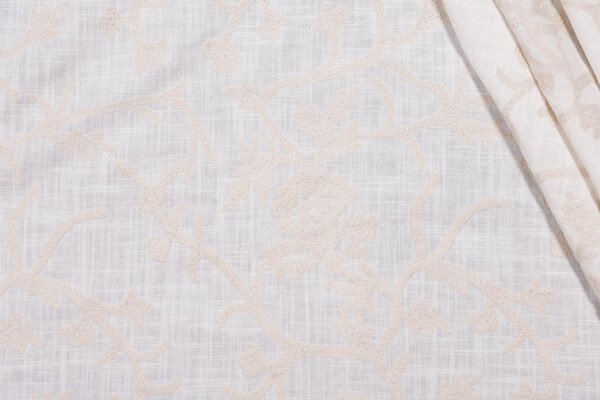 1 Yard Whistler Semi-Sheer Embroidered Drapery Fabric in Snowflake