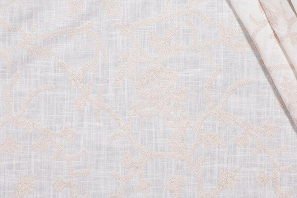 Whistler Semi-Sheer Embroidered Drapery Fabric in Snowflake