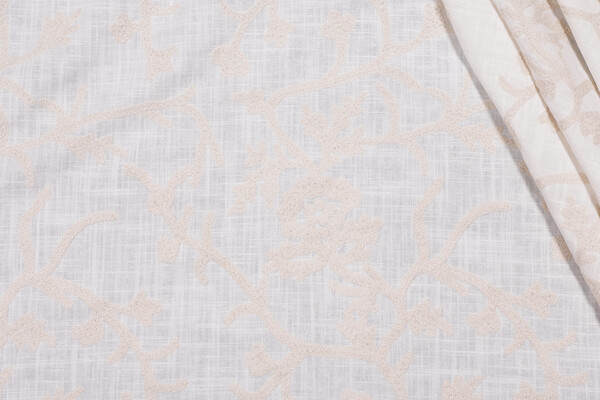 1 Yard Whistler Semi-Sheer Embroidered Drapery Fabric in Snowflake