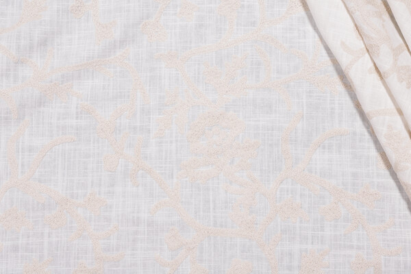 Whistler Semi-Sheer Embroidered Drapery Fabric in Snowflake