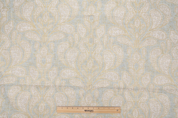 Mill Creek Trousseau Paisley Printed Linen Blend Drapery Fabric in Mist