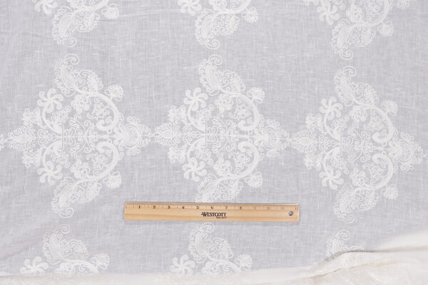 Click for 2.63 Yards Kendall Sheer Embroidered Drapery Fabric in Ivory Kendall Sheer Embroidered Drapery Fabric in Ivory