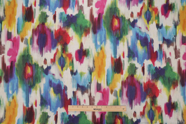 Home Accents Aurora Ikat Printed Linen Drapery Fabric in Multi by Ronnie Gold