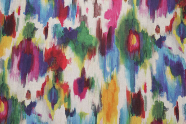 Home Accents Aurora Ikat Printed Linen Drapery Fabric in Multi by Ronnie Gold