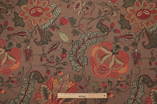 Thibaut Dorchester F99009 Printed Drapery Fabric in Red on Brown