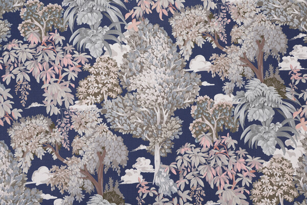 Hamilton Gifford Printed Cotton Drapery Fabric in Navy 