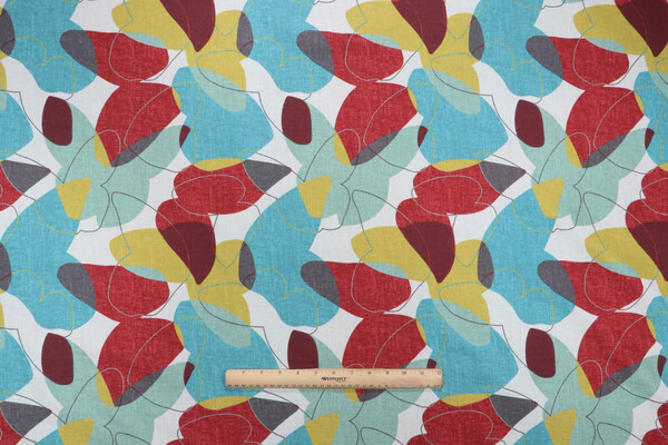 Jill Seale Hamby Printed Cotton Drapery Fabric in Teal