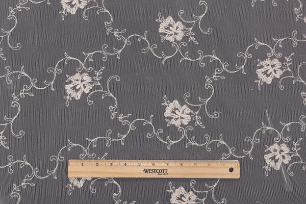 Scalamandre Fleurville 120 inch Scalloped Sheer Lace Drapery Fabric in Beurre Beige