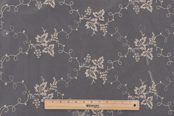 Click for 1.5 Yards Scalamandre Julien Embroidered Sheer Lace Drapery Fabric in Beurre Beige Scalamandre Julien Embroidered Sheer Lace Drapery Fabric in Beurre Beige