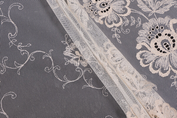 Scalamandre Fleurville 120 inch Embroidered Sheer Lace Drapery Fabric in Beurre Beige