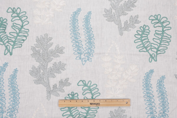 Scalamandre Seaweed Embroidered Drapery Fabric in Seaglass