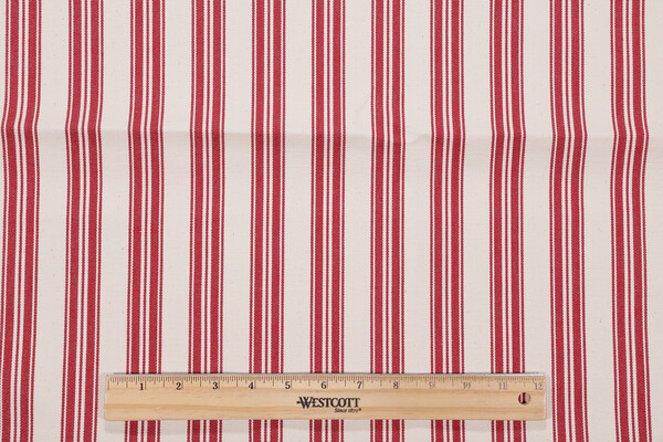 Tick Tock Woven Upholstery Fabric in Scarlet