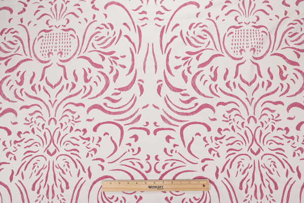 Fonthill Pushkin Damask Hand-Printed Wool Drapery Fabric in Maroon