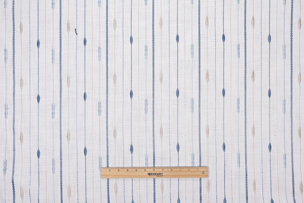 Sample of Swavelle/Mill Creek Pace Setter Embroidered Drapery Fabric in Blue Jay 