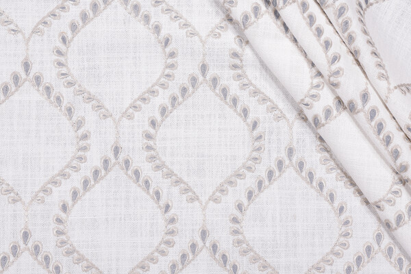 Sample of Swavelle/Mill Creek Go Getter Embroidered Drapery Fabric in Moonstone 